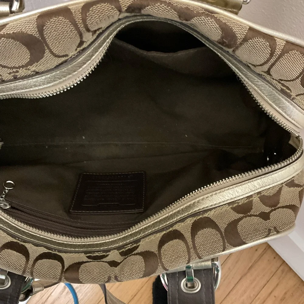 Coach Vintage Signature C Brown Denim Leather Ziptop Tote F12317 - Picture 6 of 8